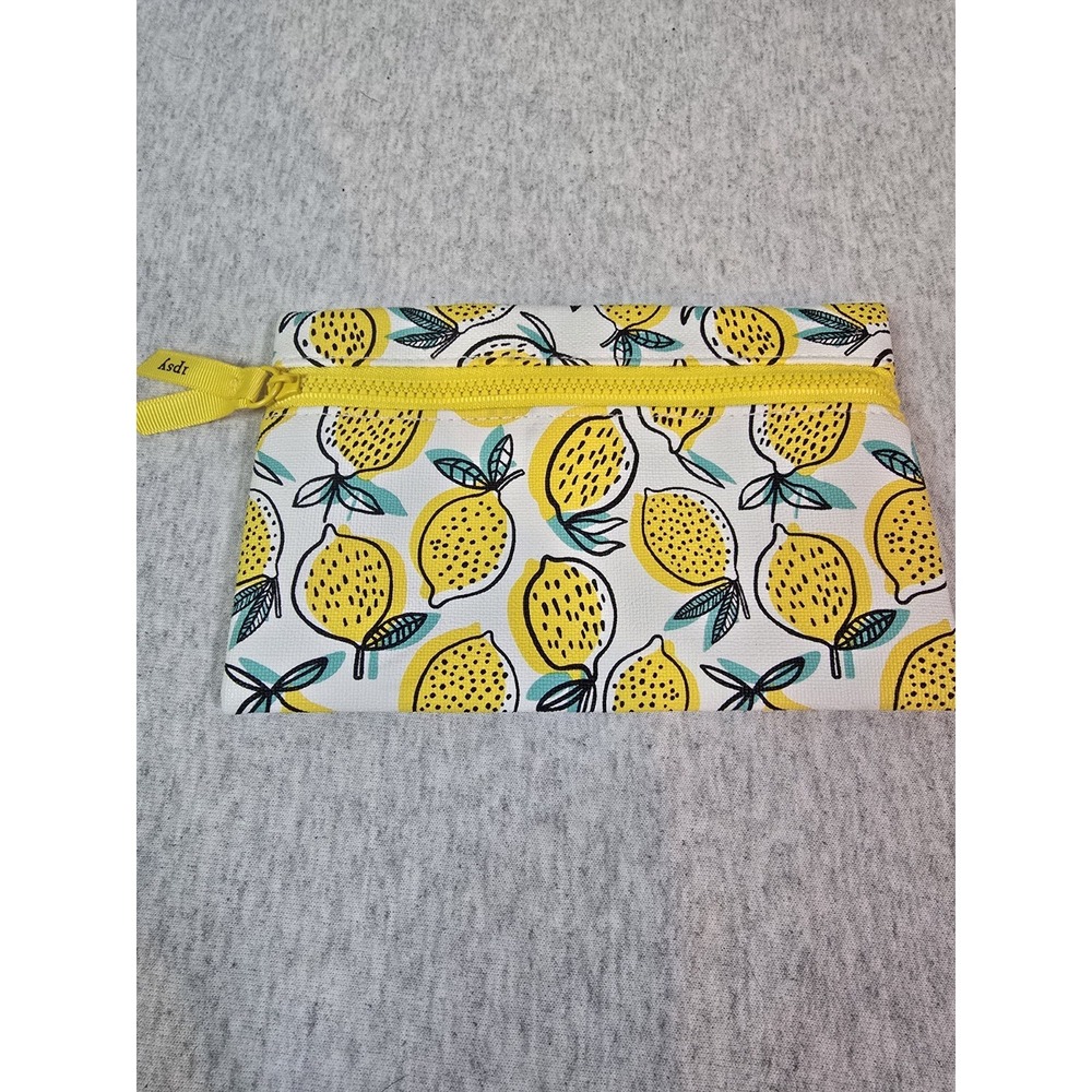 Ipsy Lemon Printed Summer Zipper Pouch Makeup Bag Travel Lightweight Lined